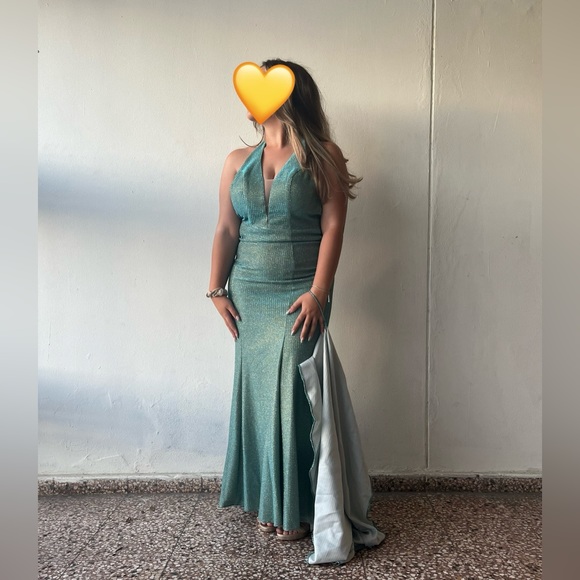 Prom Party Mermaid Halter Dress Size 4 Shimmery Green Blue Teal - Picture 6 of 6